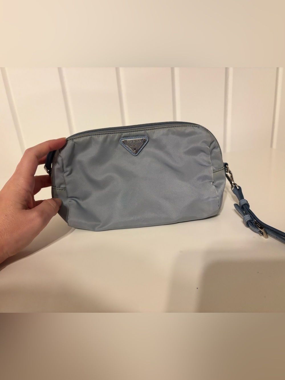 Prada Powder Blue Nylon Wristlet Pouch